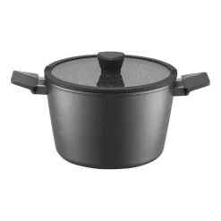 Garnek wysoki z pokrywą z powłoką Qualum Basic Stone Edition 24 cm Genius