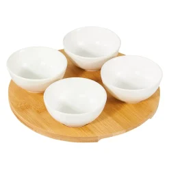 Komplet 4 salaterek na podstawie bambusowej Natural okrągły